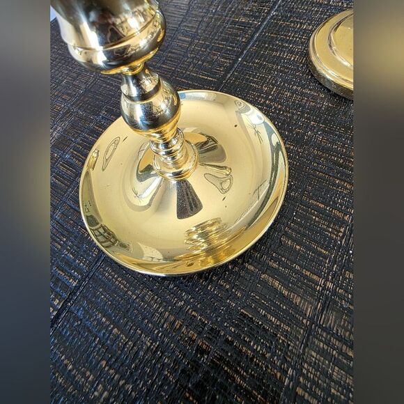 2 Polished Brass Elegant Gold Taper Candlestick Holders Sz 4.5' & 5' Short - Picture 6 of 12
